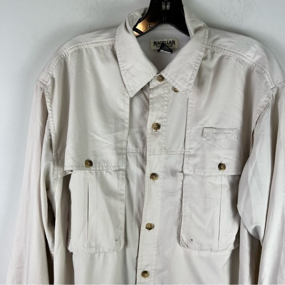 Magellan button front shirt mens size medium cream white vented pockets - Picture 2 of 9